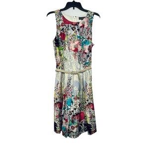 Luxology Fit Flare Sleeveless Floral Knee Length Dress with Belt Women's size 12